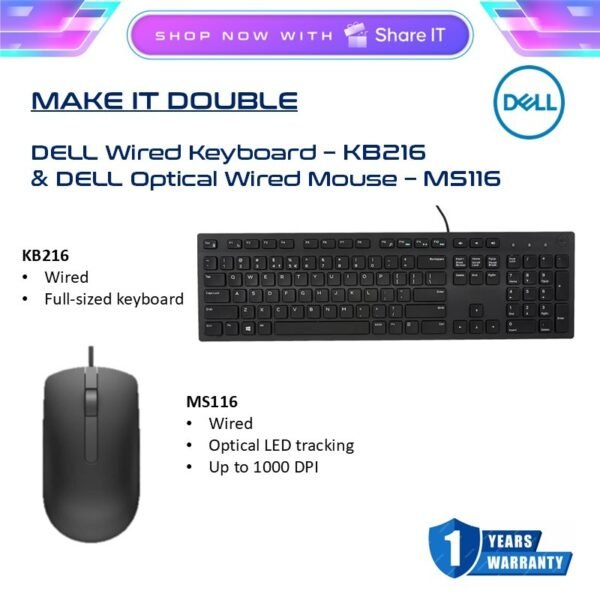 my-11134207-7rasg-m3eszt47vmguf9 Dell KB216 MS116 Wired Keyboard Optical Wired Mouse