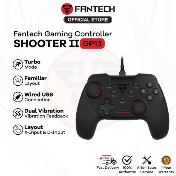 Fantech Shooter II GP13 Gaming Controller Turbo Mode Pro Rumble USB Wired Connection